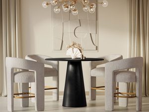 Miniaturka 3 - Jadalnia z nowoczesnymi krzesłami barowymi boucle w kremowym kolorze