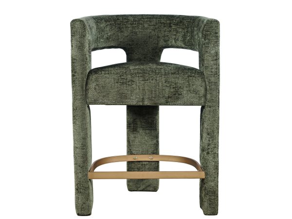 Designerskie krzesło barowe boucle w kolorze butelkowej zieleni