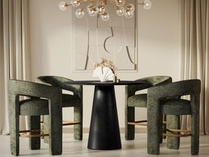 Miniaturka 3 - Luksusowa jadalnia z zielonymi krzesłami boucle i okrągłym stołem
