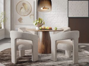 Miniaturka 1 - Jadalnia z jasnymi krzesłami boucle w stylu nowoczesnym