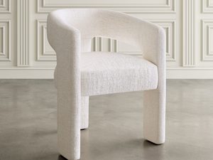 Miniaturka 3 - Jasne krzesło boucle z prostym designem i miękkim siedziskiem