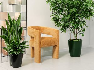 Miniaturka 3 - Musztardowe krzesło boucle z okrągłym siedziskiem i niskim oparciem