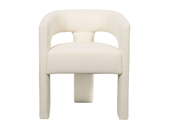 Białe krzesło tapicerowane boucle z łukowatym oparciem