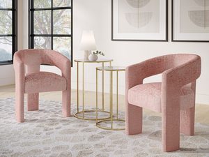 Miniaturka 4 - Różowe krzesła boucle w aranżacji jadalni w stylu nowoczesnym