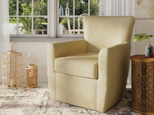 Miniaturka 3 - Klastyczny fotel tapicerowany w odcieniu ecru, miękkie oparcie, wygodny fotel nowoczesny.
