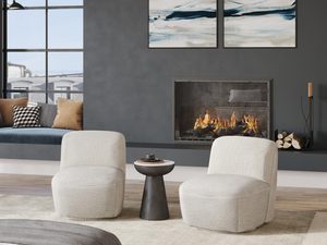 Miniaturka 3 - Nowoczesny salon z jasnymi meblami i kominkiem