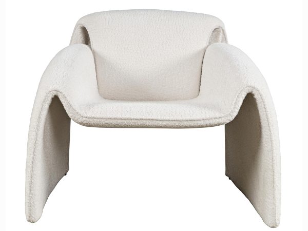 Nowoczesny biały fotel z rozłożystymi podłokietnikami, widok z przodu