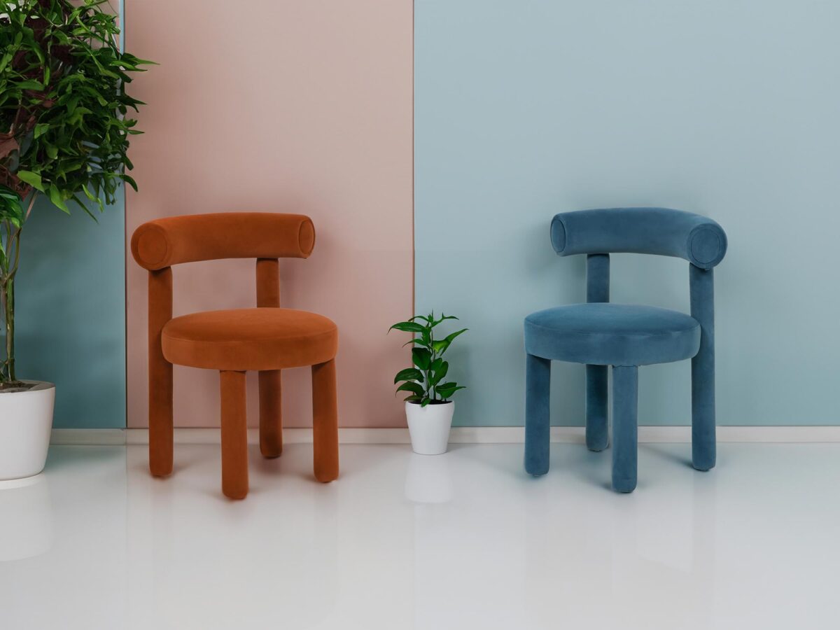 Krzesło tapicerowane rdzawobrązowe z walcowatym oparciem