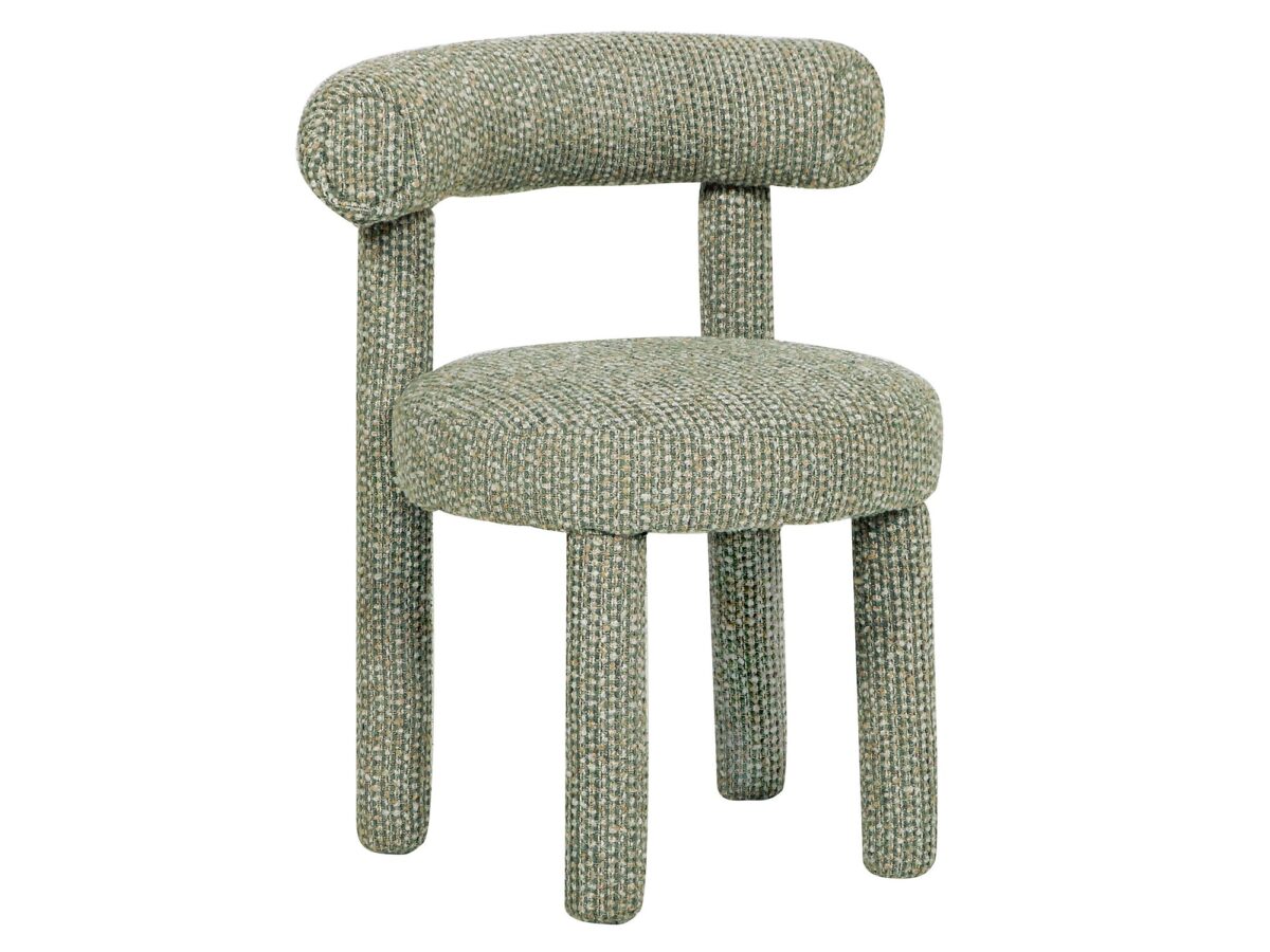 Krzesło tapicerowane jasnozielone, widok na trzy nogi