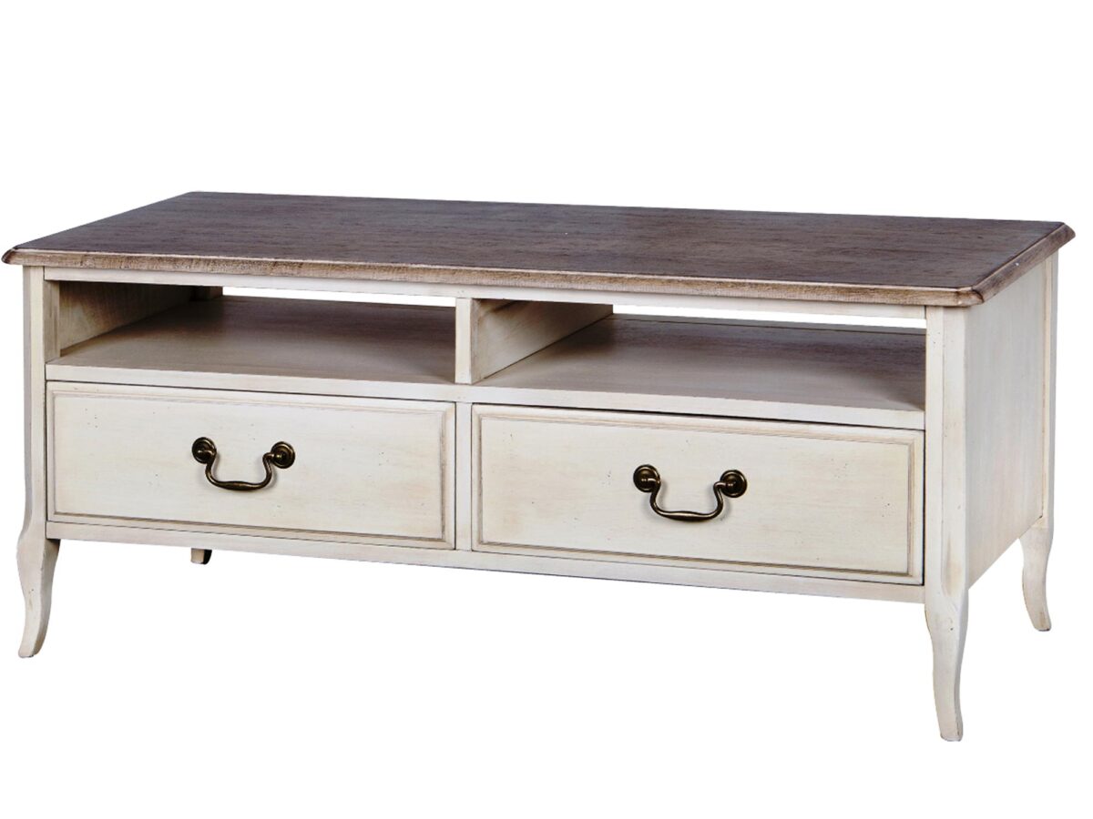 Komoda RTV prowansalska na giętych nóżkach z metalowymi uchwytami – Garda