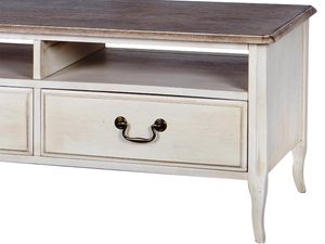 Miniaturka 1 - Detal drewnianych frontów komody RTV w stylu prowansalskim kolor biały