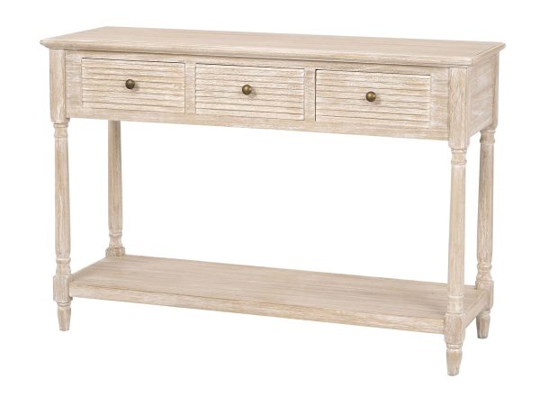 Konsola w stylu boho z drewnianym blatem i metalowymi uchwytami – Toscana