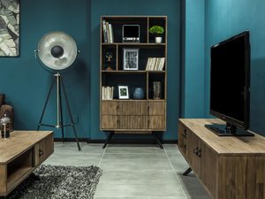 Miniaturka 6 - Regał z drewna akacjowego z półkami i szufladami w stylu industrialnym