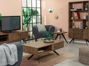 Miniaturka 2 - Salon w stylu loftowym z meblami z drewna akacjowego i metalu