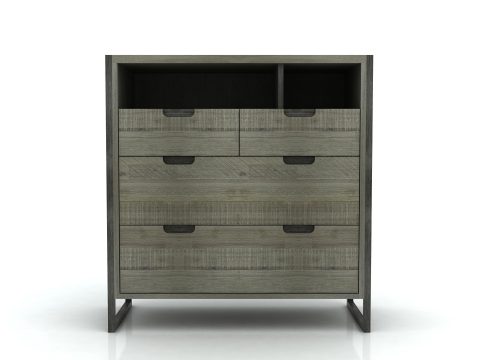 Komoda z drewna w kolorze dębu i czarnymi uchwytami w stylu loft