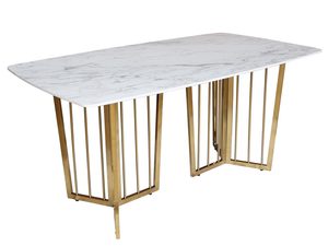 Miniaturka 2 - Stół z białym marmurowym blatem i geometryczną złotą podstawą