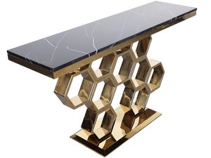 Miniaturka 1 - Konsola z czarnym marmurem i złotą podstawą heksagonalną