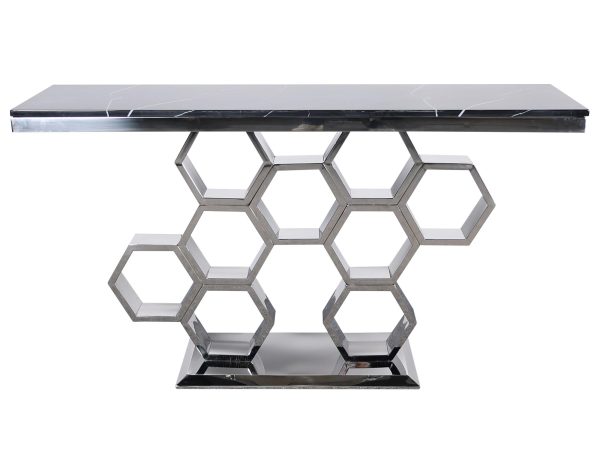 Konsola z marmurowym blatem i chromowaną podstawą plastra miodu