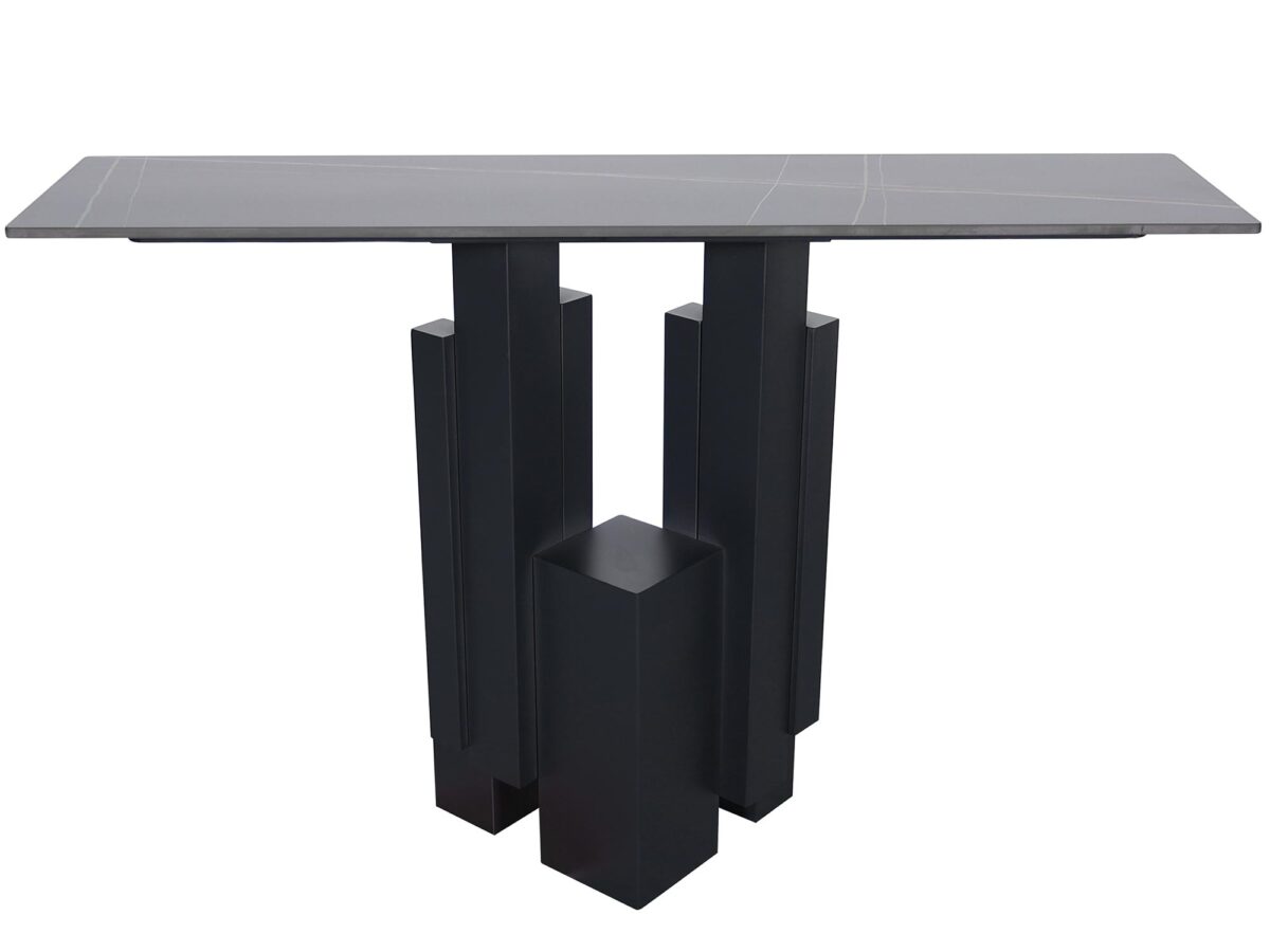 Konsola czarna ze stalową podstawą i blatem imitującym marmur – Virtus