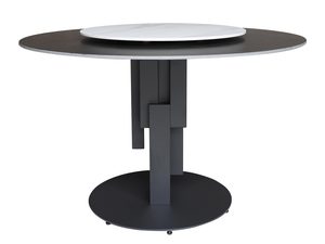 Miniaturka 1 - Czarny stół z marmurowym blatem i masywną okrągłą nogą