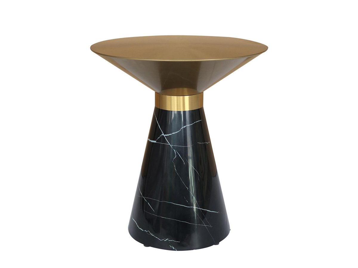 Stolik czarny z podstawą w kształcie stożka i złotym blatem ze stali nierdzewnej – Virtus