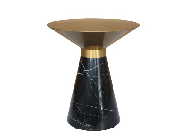 Czarny okrągły stół z marmurowym blatem w stylu glamou