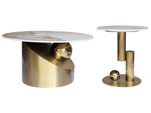 Miniaturka 1 - stolik z marmurowym blatem i złotą kulistą nogą w stylu glamour