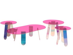 Miniaturka 2 - Zestaw szklanych stolików z kolorowymi nogami w stylu futurystycznym