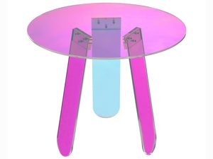 Miniaturka 1 - Różowy stolik szklany z trójkątną nogą w stylu nowoczesnym