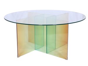 Miniaturka 1 - Designerski stół ze szkła z efektem tęczowym i geometryczną nogą