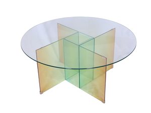 Miniaturka 2 - Okrągły stolik z przezroczystym blatem i opalizującą podstawą