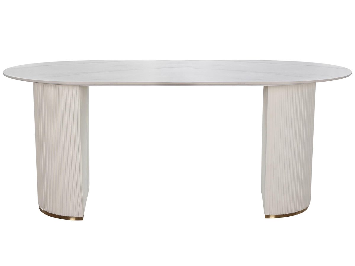 Stół 180cm z podstawą ze złotej stali i białym blatem imitującym marmur – Virtus