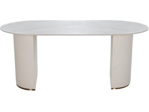 Miniaturka 1 - Owalny stół z białym blatem i nogami ryflowanymi w stylu glamour