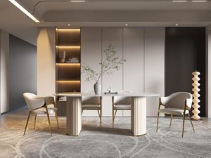 Miniaturka 4 - Stół do jadalni z ryflowaną nogą i owalnym blatem w nowoczesnym wnętrzu