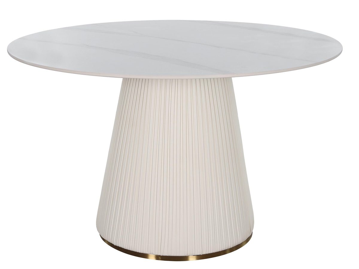 Stół 120cm z podstawą w kształcie stożka i białym blatem marmur – Virtus