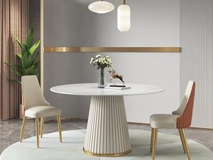 Miniaturka 3 - Nowoczesny stół jadalniany z białym blatem i złotymi akcentami