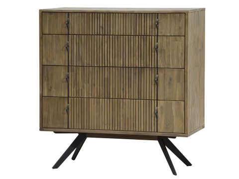 Komoda z lamelowym frontem z drewna akacjowego na metalowej podstawie