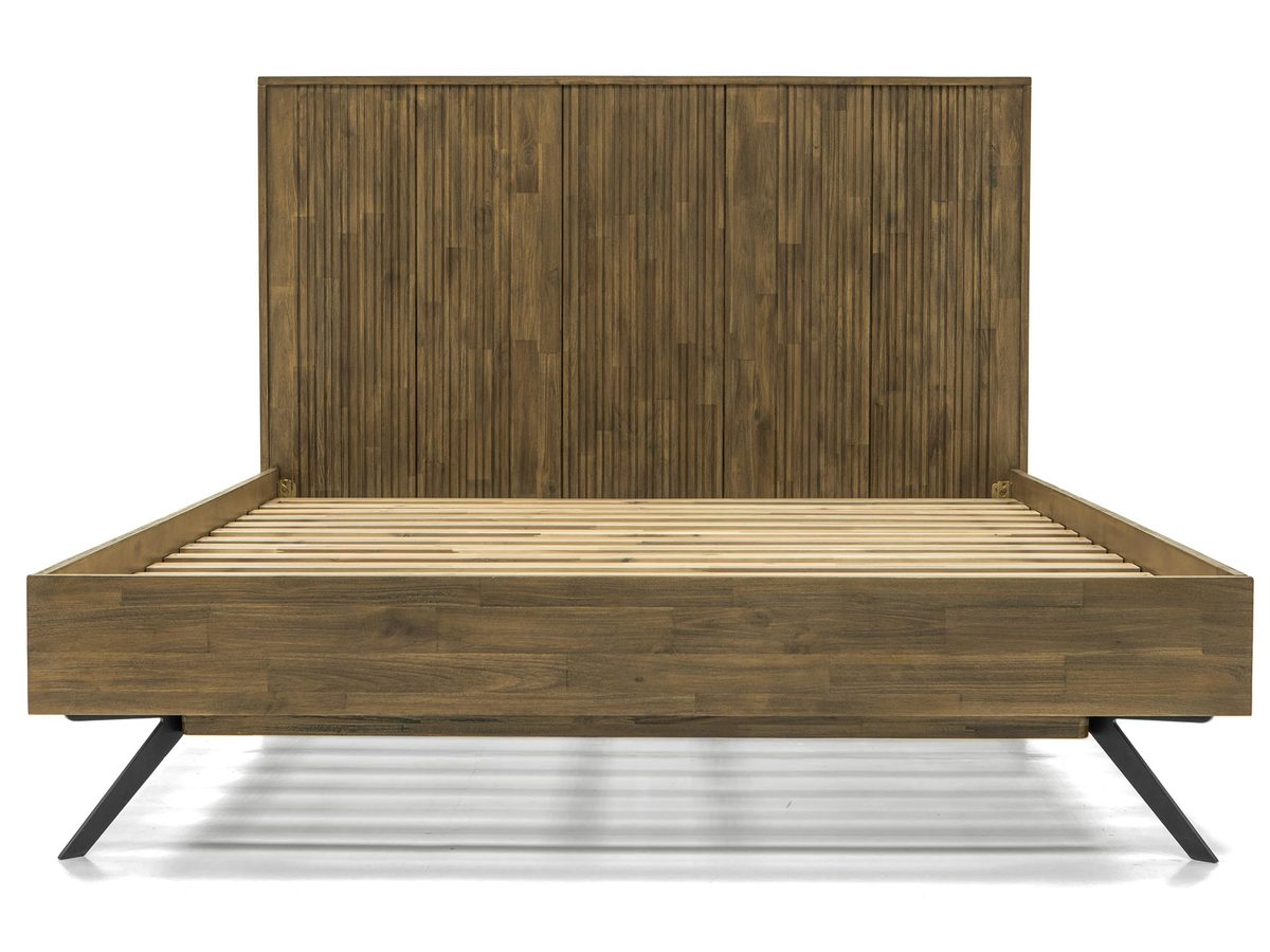 Łóżko retro modern vintage z 3D wezgłowiem i ciemnografitowymi nogami – Valore