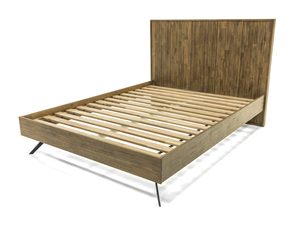 Miniaturka 2 - Drewniane łóżko z lamelowym zagłówkiem i metalowymi nogami