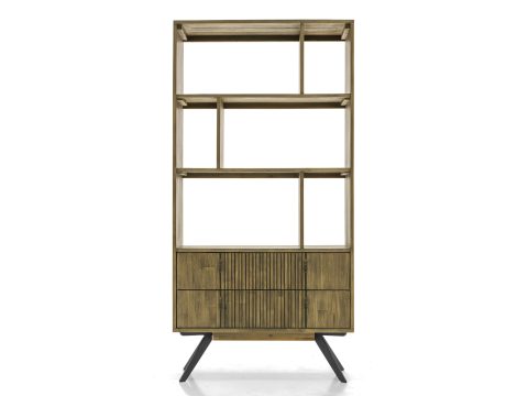 Designerski drewniany regał z metalowymi nóżkami