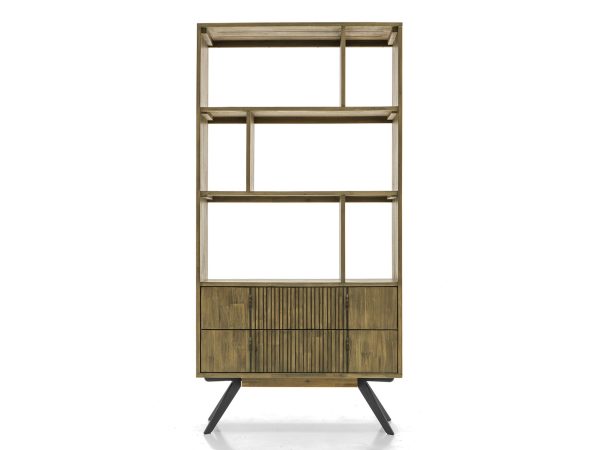 Designerski drewniany regał z metalowymi nóżkami