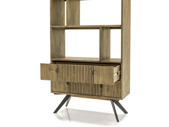 Regał modern vintage z metalowymi nogami i lamelami – Valore