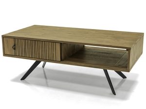 Miniaturka 3 - Nowoczesny stolik kawowy z drewna na czarnych metalowych nogach