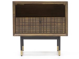 Miniaturka 1 - Drewniana szafka nocna z metalowymi nogami i złotymi akcentami