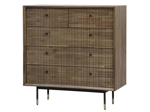 Komoda retro z szufladami i złotymi detalami do nowoczesnej sypialni