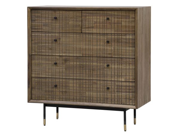 Komoda retro z szufladami i złotymi detalami do nowoczesnej sypialni