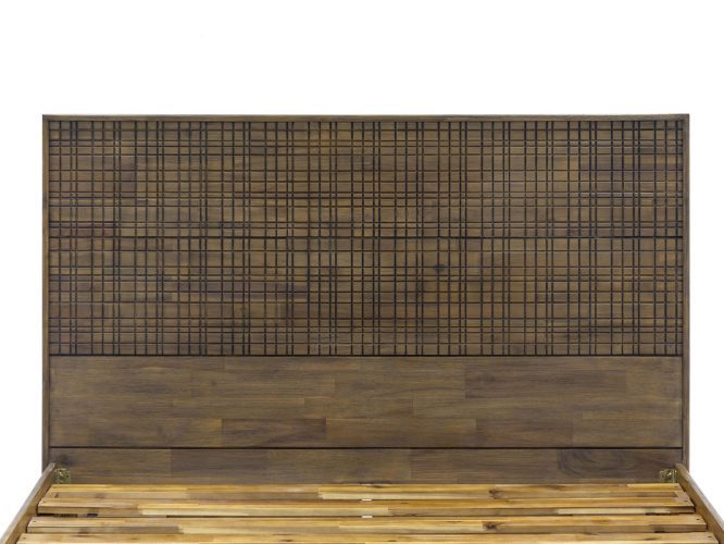 Łóżko retro drewniane z metalowymi nogami i złotymi detalami – Enigma