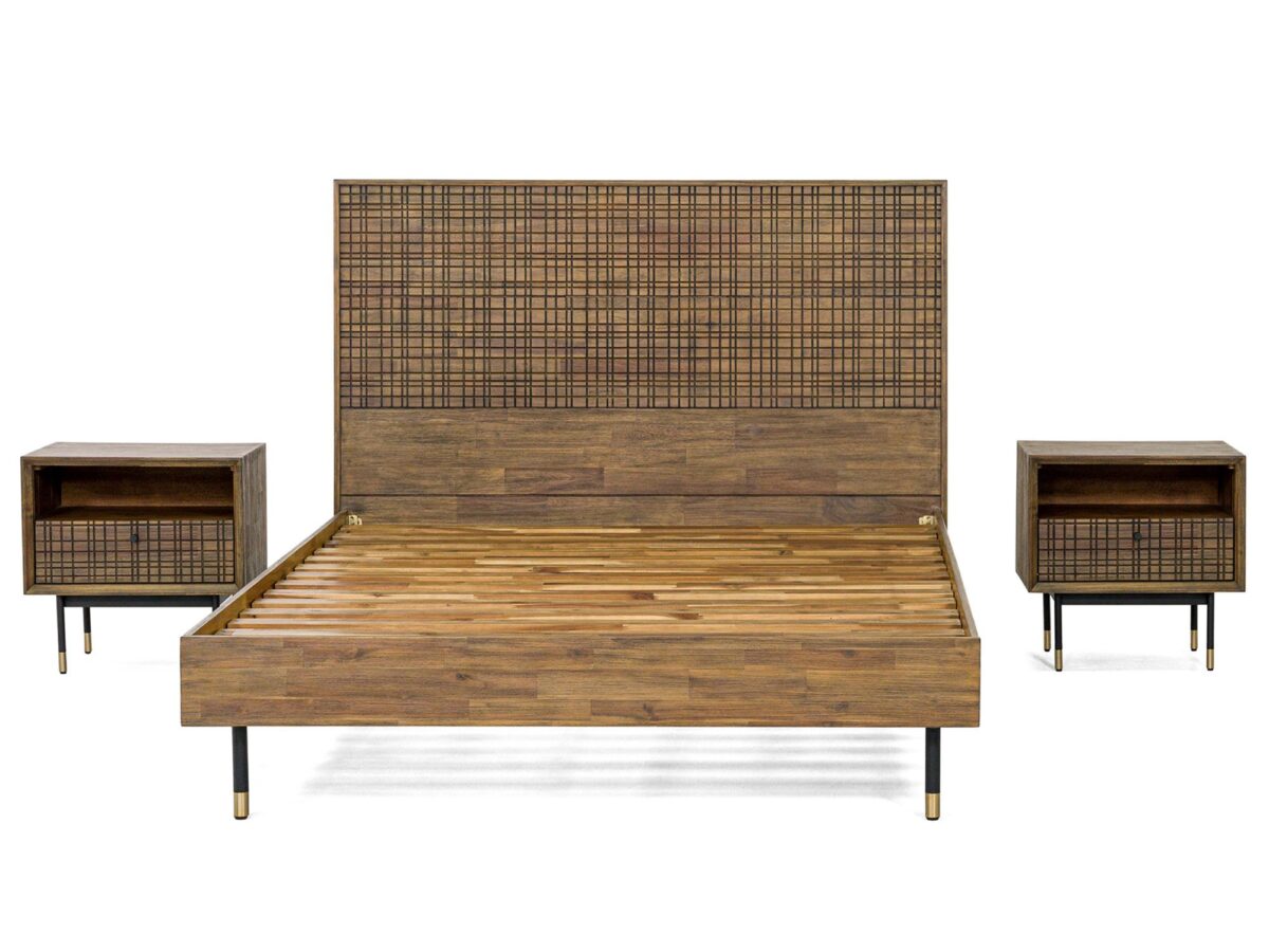 Zestaw Sypialniany Łóżko 180cm z 2 Szafkami Nocnymi – Enigma