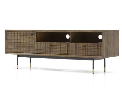 Komoda RTV drewniana retro z metalowymi akcentami – Enigma