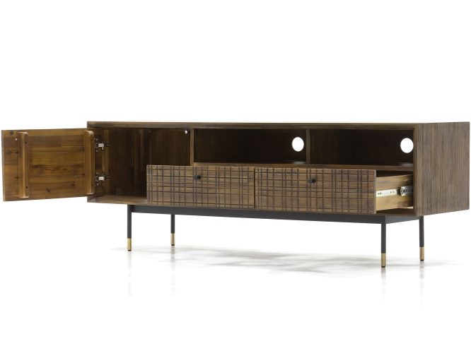Komoda RTV drewniana retro z metalowymi akcentami – Enigma